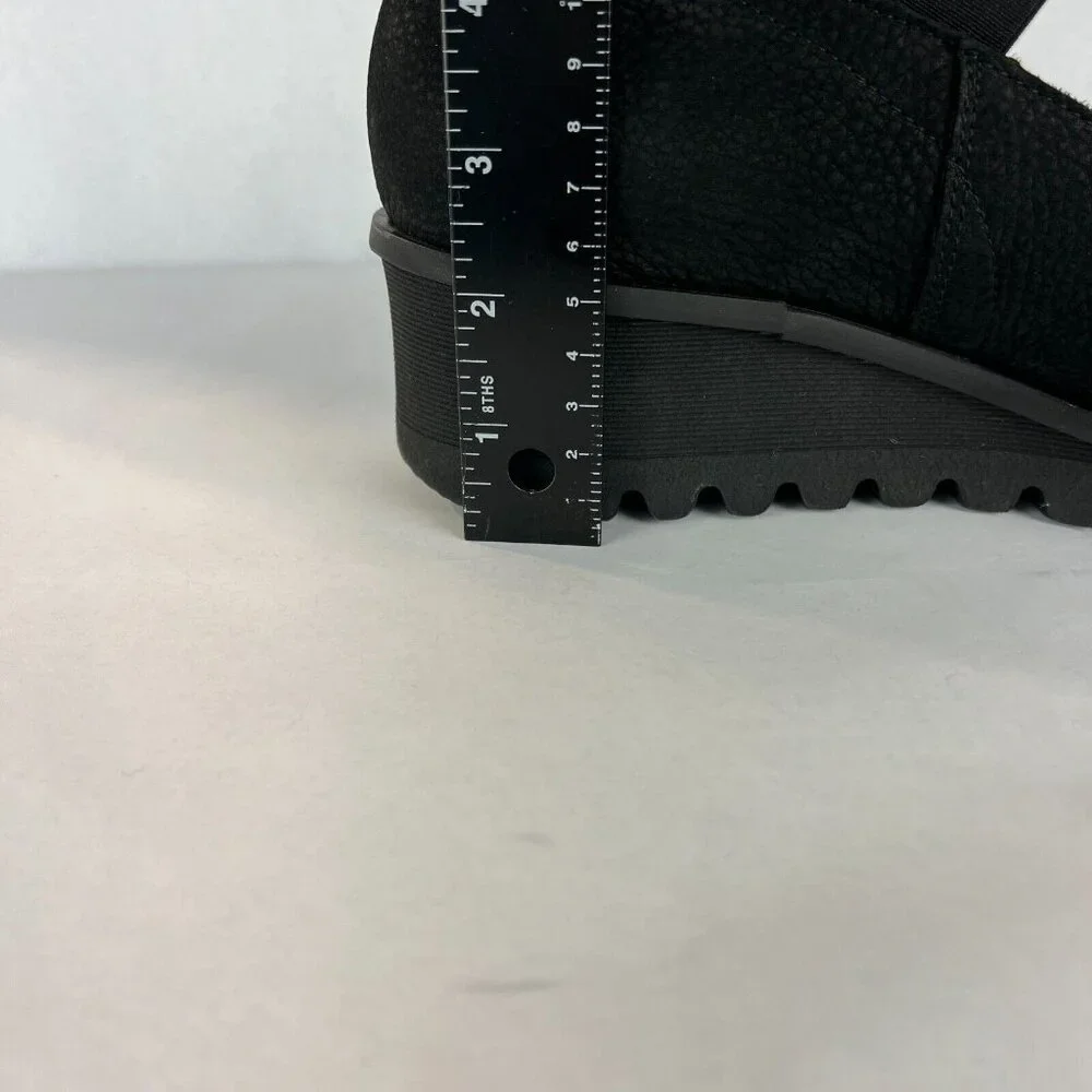 Loints Of Holland Maryjane Shoes Womens 41 9.5 10 Black‎ Wedge Pebbled Leather